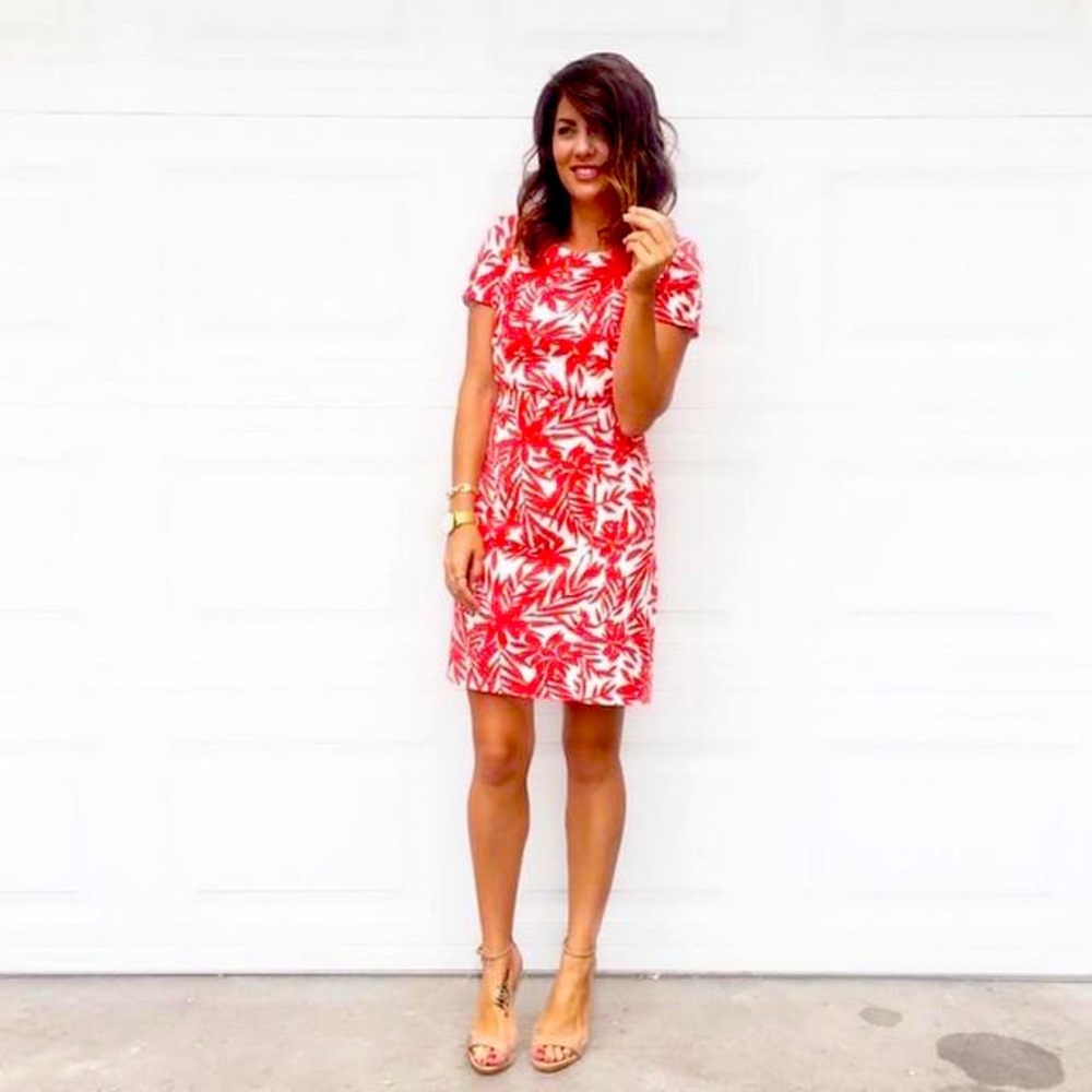 Palm-print dress with side cutouts.